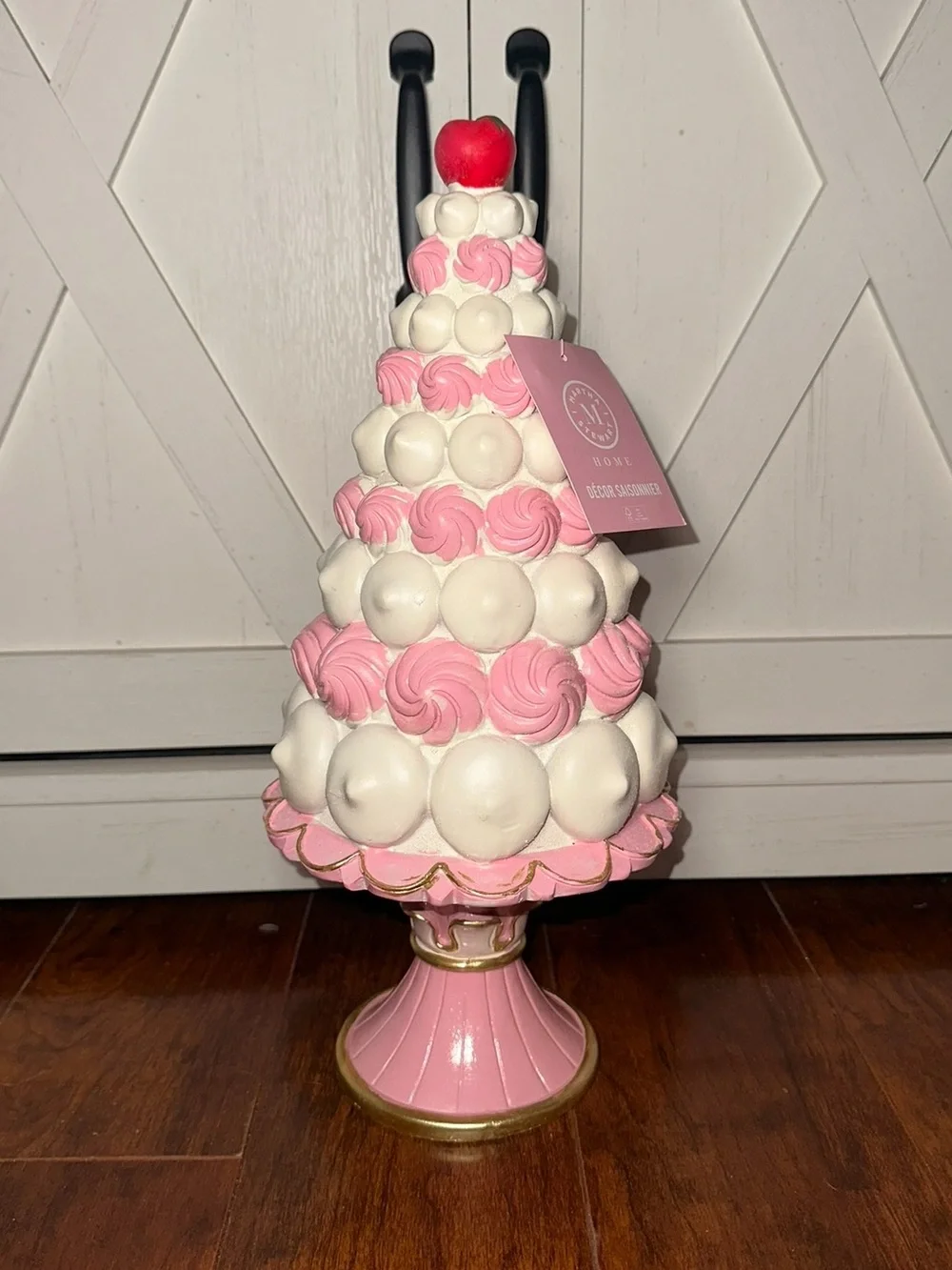 Martha Stewart Pink and White Decorative Holiday Cake on Tiered Tray Decor